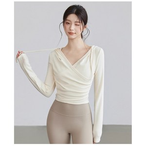 그리리 후드 크롭 티셔츠 셔링 랩 커버업 요가 필라테스 헬스 런닝 여성