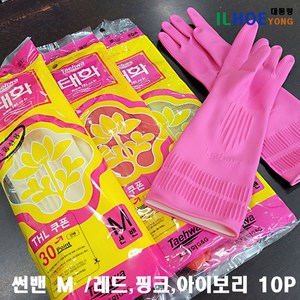 태화 고무장갑 선밴 양손착용 세트, 레드, 중(M), 10세트