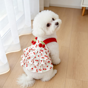 파울리 귀여운 강아지 고양이 하트 리본 고급 원피스 여름 가을용 소형견 반려동물 말티푸 비숑 간절기, 1개, 레드