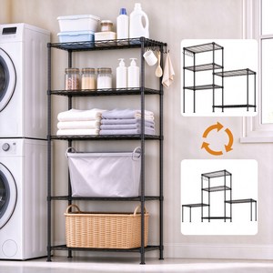 HOMESHOP 튼튼한 다용도 철제 메탈 선반 5단 실버 540x290x1500mm, 블랙