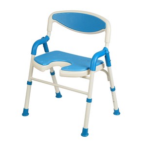 진산메디칼 U자형 접이식 노인 목욕의자 등받이 환자용 욕실 샤워의자 어르신 장애인 JS-185, 화이트+블루, 1개