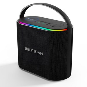 BESTISAN 2.1채널 휴대용 블루투스 무선 LED 스피커 내장 배터리 캠핑 야외용, 블랙, SR10