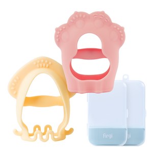 퍼기 유아 캐릭터 치발기 모음 (오징어치발기 + 냥냥치발기), 버터크림+파스텔핑크, 1세트, 오징어치발기 + 냥냥치발기