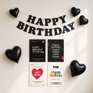 해피제이니 아트 생일포스터4장 펠트가랜드 하트풍선 생일 파티용품 세트, 1세트, 블랙 풍선세트