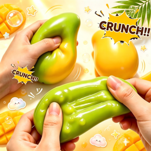 Zeviro 변색 소리나는 망고 말랑이 스퀴시 스트레스볼, 1개, 108g, 초록노랑변색