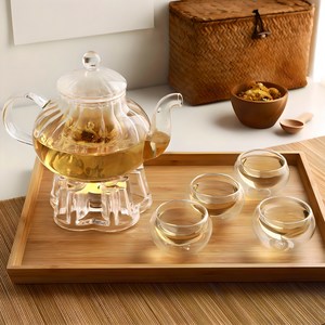 삼호유리 스트라이프 내열유리 티포트 세트 SH teapotset 1, 1세트, 티포트 + 티인퓨저 + 티워머 + 원형 미니잔 4p