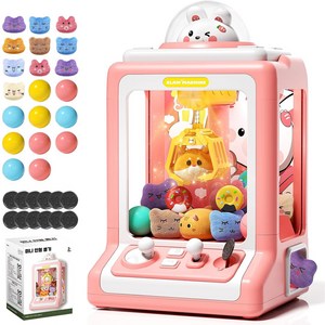 ZOZOFO 뽑기기계 가정용 미니 인형 뽑기, 1개, 핑크(인형뽑기x1 피규어x10 켑슐x10)