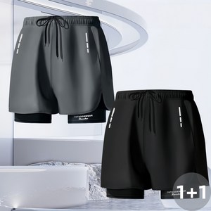 IDEAER 1+1 남자 수영복 반바지 세트 이중 레이어 루즈핏