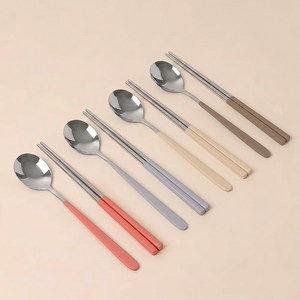 연화삼월 304스텐 수저세트 2인/4인 한식 수저세트, 1세트, 숟가락(4p) + 젓가락(4p), 그림화이트+그레이+레드+브라운