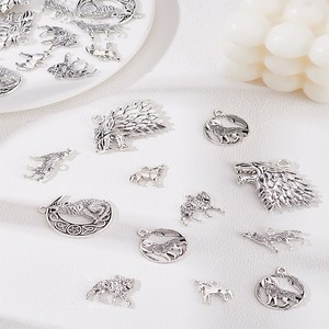24개 늑대 합금 펜던트 팔찌 만들기 DIY 재료 부자재 14~33x16~43x2.5~5mm, 은색