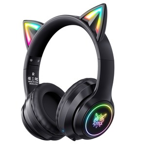ONIKUMA 고양이귀 무선 RGB 게이밍 헤드셋 가상 7.1 usb 노이즈캔슬링 마이크, 블랙, B90