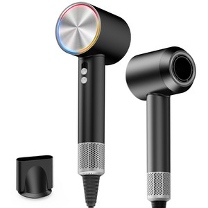 TROKY 헤어 드라이기 고출력 파워풍량 초고속 BLDC 모터 110000rpm 1600W 저소음 가정용 휴대용 드라이어 3모드, 블랙, Y7