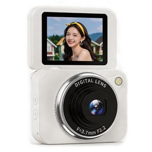 빈티지 디카 디지털 180도 회전 화면 휴대용 여행용 감성 소형 카메라, SD 64GB(화이트)