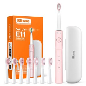 비트베이 E11 전동칫솔 가성비 진동칫솔 칫솔모8개포함 Bitvae Amazon베스트, 핑크, 핑크