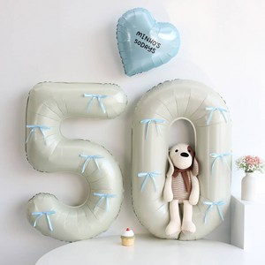 이벤트홀릭 50일 셀프 촬영 풍선 세트 (이름 레터링 포함 귀여운 글씨체), 1개, 10.크림블루 리본세트