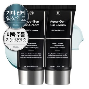 히이즈 아쿠아젠 선크림 남성 데일리 백탁없는 유기자차 자외선 차단제 썬크림 SPF50+ PA++++, 2개, 50g