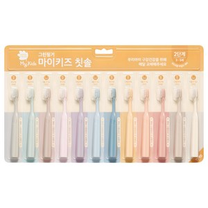 그린핑거 마이키즈 2단계 3 4 5세 유아 칫솔, 혼합색상, 12개입, 1세트