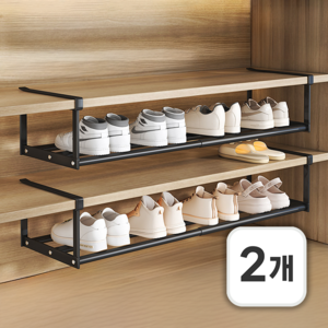 루만 길이조절 신발장 정리대 다용도 철제 선반 75 x 20 x 15cm, 2개, 블랙