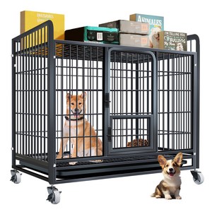 반려동물 케이지 강아지 철장 사각철장 강아지펜스 캐스터 달린 서랍식 트레이 조립 간편 청소 간편 개용 실내외 겸용 펫 용품, 1개, 블랙