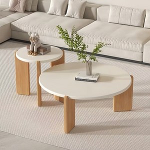 원목 스타일의 거실 테이블 콤보 소파 테이블 70CM+50CM, 화이트
