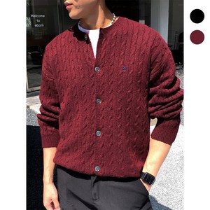 HANYO 남성 고퀄리티 빅사이즈 오버핏 라운드넥 꽈배기 니트 스웨터 가디건