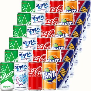 막스 탄산음료세트 코카콜라 환타오렌지 칠성사이다 밀키스 맥콜 5가지맛 각6캔씩 190ml 30캔, 30개 골드박스 특가