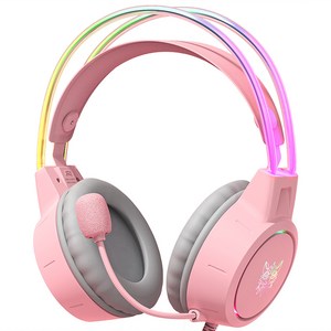 ONIKUMA RGB 유선 게이밍 헤드셋 가상 7.1 usb 노이즈캔슬링 마이크 X15 PRO, 핑크