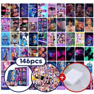 2026 최신판 케이팝데몬헌터스 캐릭터카드 케데헌 포카 헌트릭스 굿즈 포토카드팩 도무송 스티커 세트, 146장 SET, 1개