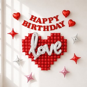 해피제이니 러브 빅하트 별 미니 하트풍선 펠트가랜드 생일 파티세트, 1세트, 레드하트 러브세트