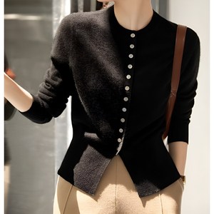 SALJU 여성 가을 겨울 라운드넥 긴팔 니트 가디건 메종드 버튼포인트 유니크 베이직