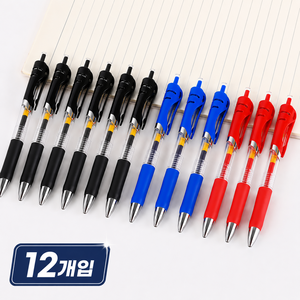 탑온 12개 학생 프레스 젤 펜 0.5mm, 1세트, 검정6개+파랑3개+빨강3개