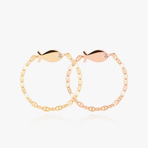 엘렌쥬얼리 14K 18K 행운의 물고기 체인 금 반지