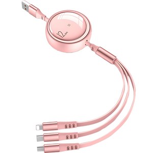 더해피앤 100W 3in1 고속 충전 멀티 케이블, 1.2m, 핑크, 1개