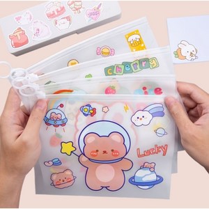 다용도 캐릭터 방수 PVC 슬라이딩 파우치 4종 세트, 1세트, 캐릭터 4종