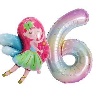 파파 파티 오로라 별장식 스타 숫자 풍선 생일 셀프 사진, 1개, 6 + 요정