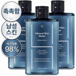 히이즈 미네랄 스킨워터 남성 남자 스킨 로션 올인원 향 좋은 화장품 쿨 토너 추천, 200ml, 3개