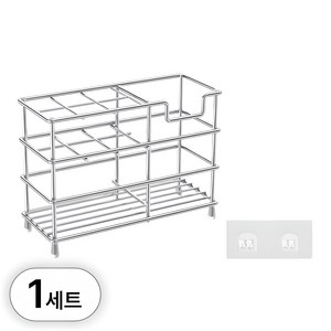 투데이리빙 대형 스텐 칫솔 꽂이 세트 무타공 욕실 치약 칫솔통 걸이 양치 컵 스탠드 수납 홀더 꽃이, R79155B(일반칫솔용-스테인리스, 1세트, 실버