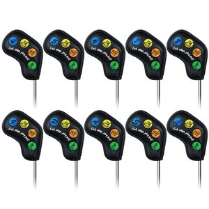 Craftsman Golf PU 가죽 컬러 자수 자석 마감 아이언 헤드 커버 10종 세트, 1세트, 블랙