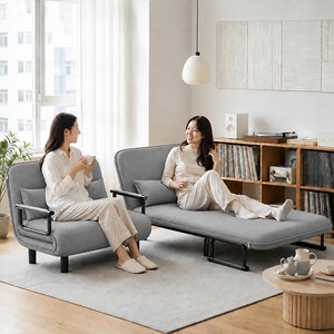 다용도 접이식 소파베드 1인용/2인용 등받이 조절 가능 편안한 거실 침실용 쇼파 침대겸용, 연그레이 100cm