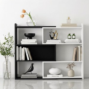 LUXRORO 원목책장 접이식 확장형 간편수납, 3단, 블랙 + 화이트