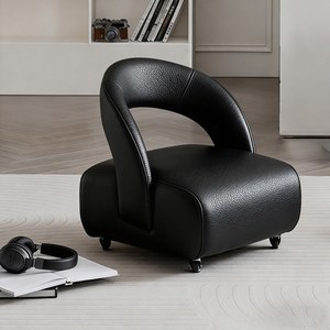 CABICO 편안한 소프트 데이킨 쿠션 무빙 바퀴달린 등받이 작은 의자 앉은뱅이의자 스툴의자, 블랙, 1개
