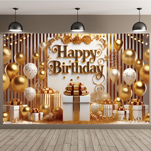 아라홍스 플라워 3D입체 생일파티 현수막 가랜드, 1개, 골드