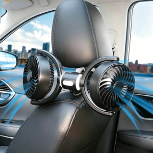 차량용 듀얼 선풍기 자동차 뒷좌석 헤드레스트 바람막이, 블랙, F4209