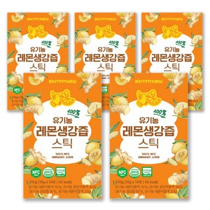 엔트리뉴 유기농 레몬생강즙 원액 100%스틱 레몬진저 NFC착즙, 5박스, 210g