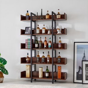 우디스 1200 5단 사각프레임 장식장 술장 위스키 양주 진열장, 블랙프레임_월넛