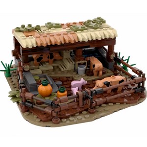 LEQUMOC L706 돼지우리 블록 세트 중세기 크리에이티브 283 PCS, 1개