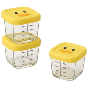살림의지혜 오리 이유식 용기 정사각 눈금형 실리콘 뚜껑, 3개, 옐로우, 230ml