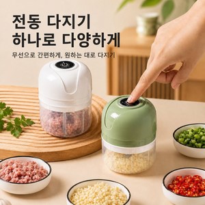 무선 미니 전동 마늘다지기 전동수동겸용 USB충전 휴대용 블렌더 이유식 양념 다지기 분쇄기 간편세척, 1개, 흰색