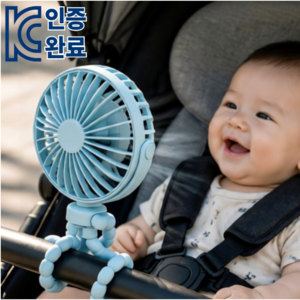 리헤온 KC인증 360도회전 문어발 무소음 유모차 선풍기, 1개, 파스텔 블루