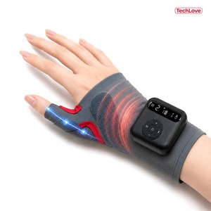TechLove 정품 엄지손가락통증 건초염 완화 업그레이드 TENS+EMS 마사지기 손목 손가락 온열 보호대, 블랙(M왼손), WD3H